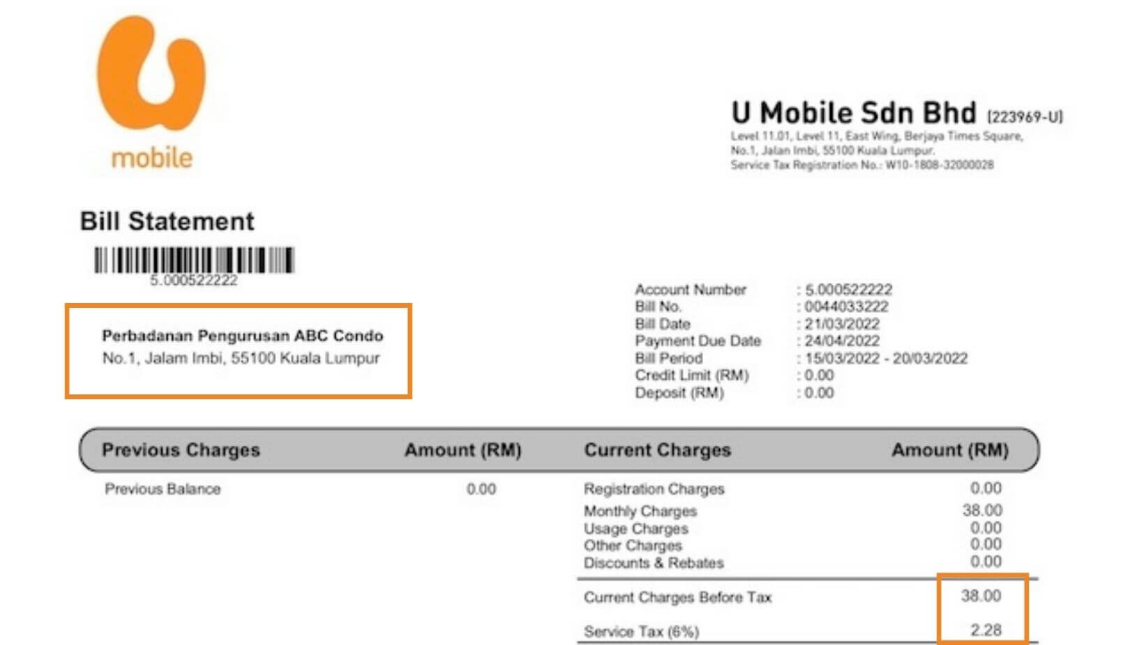 U mobile Business bill for JMB 1