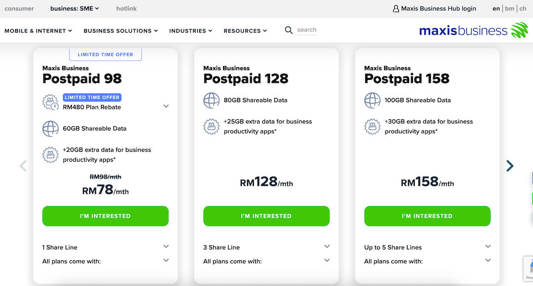 Maxis Business Postpaid Plan